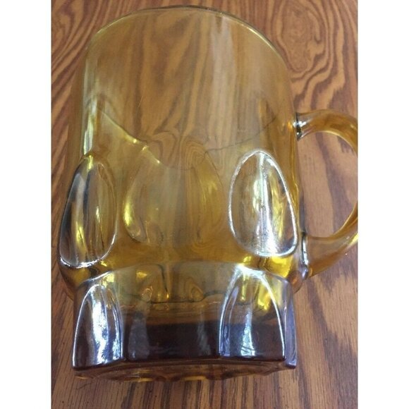 Vintage Glass Pitcher Amber 7” Mid Century Modern 1 1/2 Quarts Large Thumbprint - Picture 4 of 11